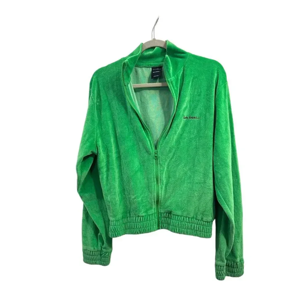 Iets Frans x Urban Outfitters Velour Jacket Woman Sz Medium Green Elastic Cuffs